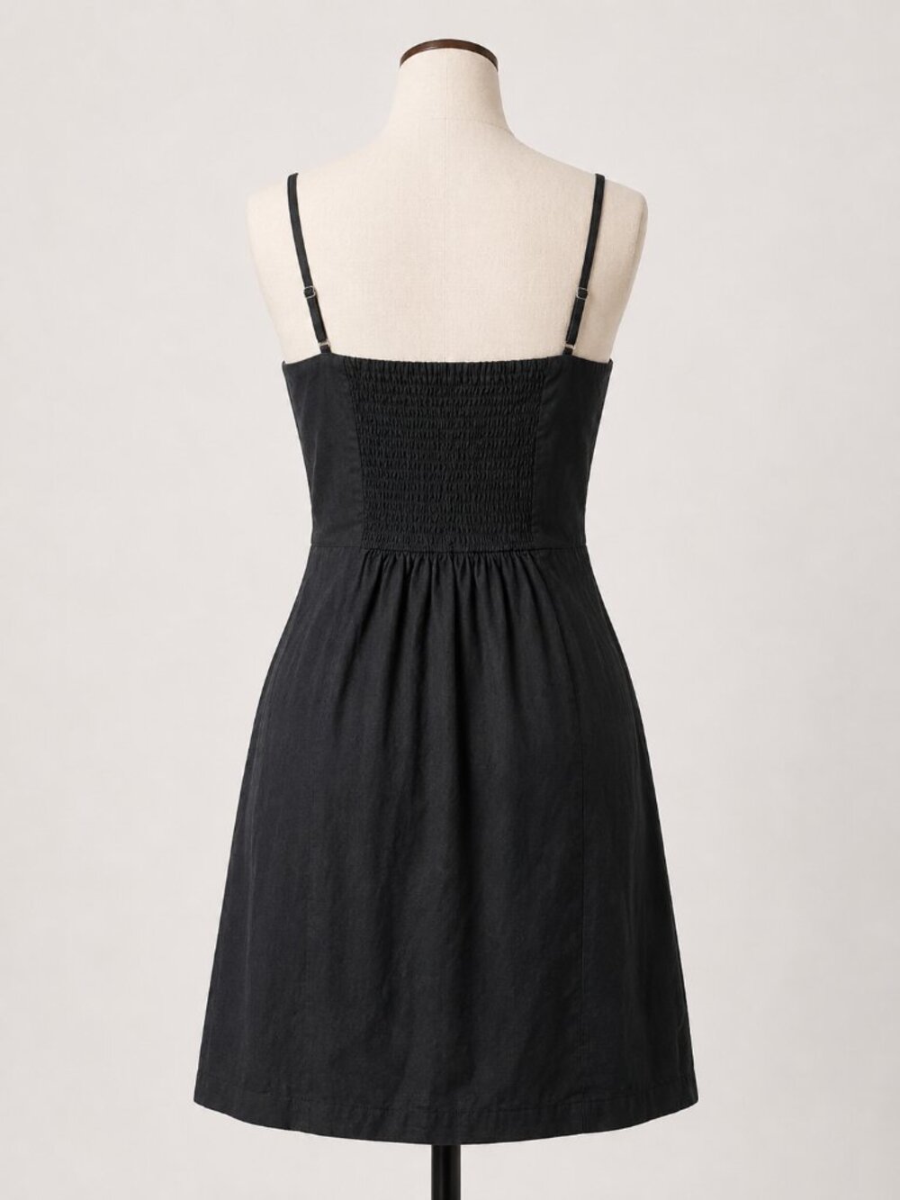 Vintage Y2K Halston Black Linen Blend Mini Dress Minimalist 90s LBD - Picture 3 of 5